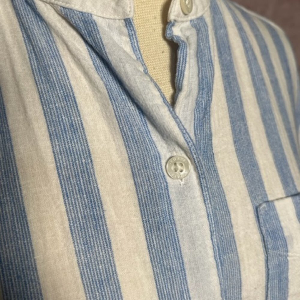 Chaps Womens Blue And White Striped Button Down Long Sleeve Shirt Size Small - Picture 3 of 8